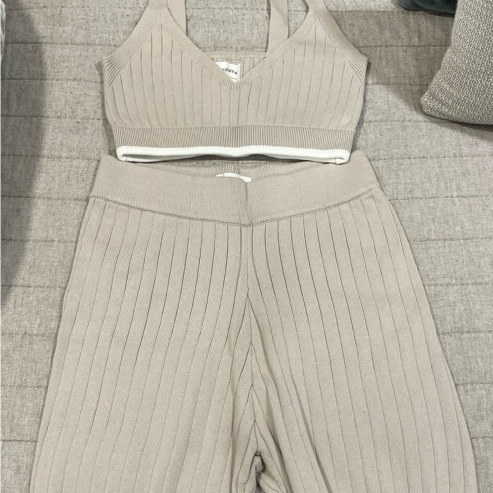 Chic Beige Ribbed Knit Jumpsuit